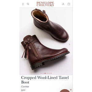 New! Penelope Chilvers Brown Cropped Wool-Lined Tassel Ankle Boots Size 38.5